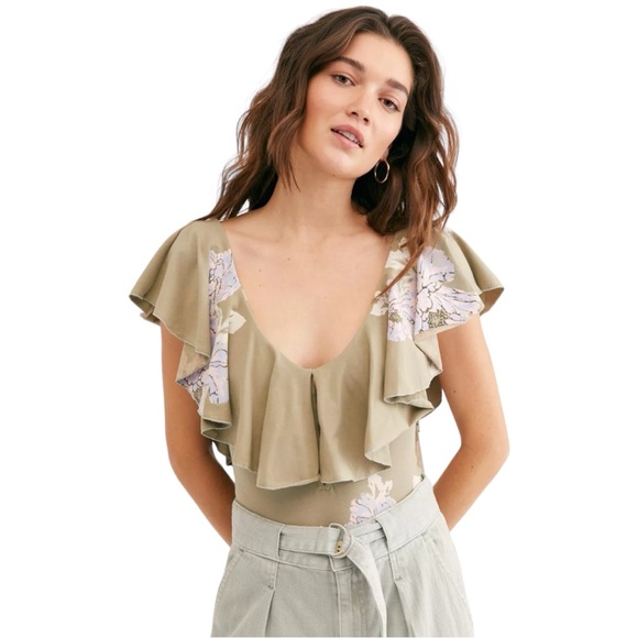 Free People Matilda Printed Bodysuit Willow Combo - Picture 5 of 9